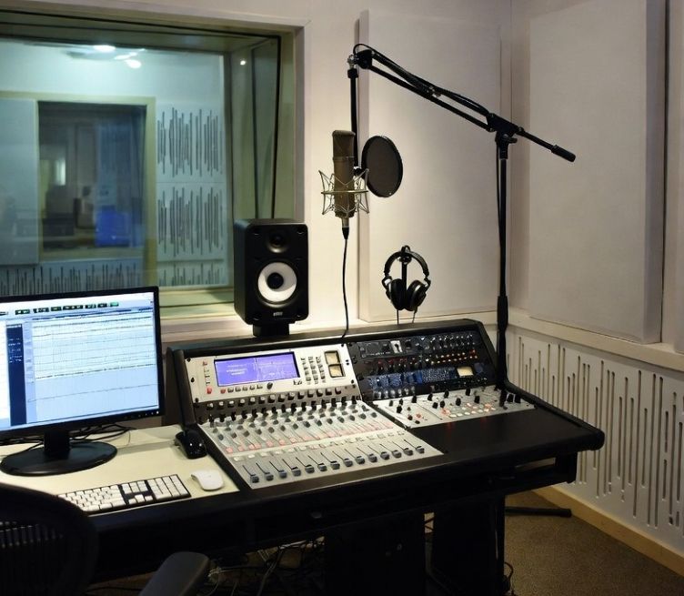Clean and modern music recording studio